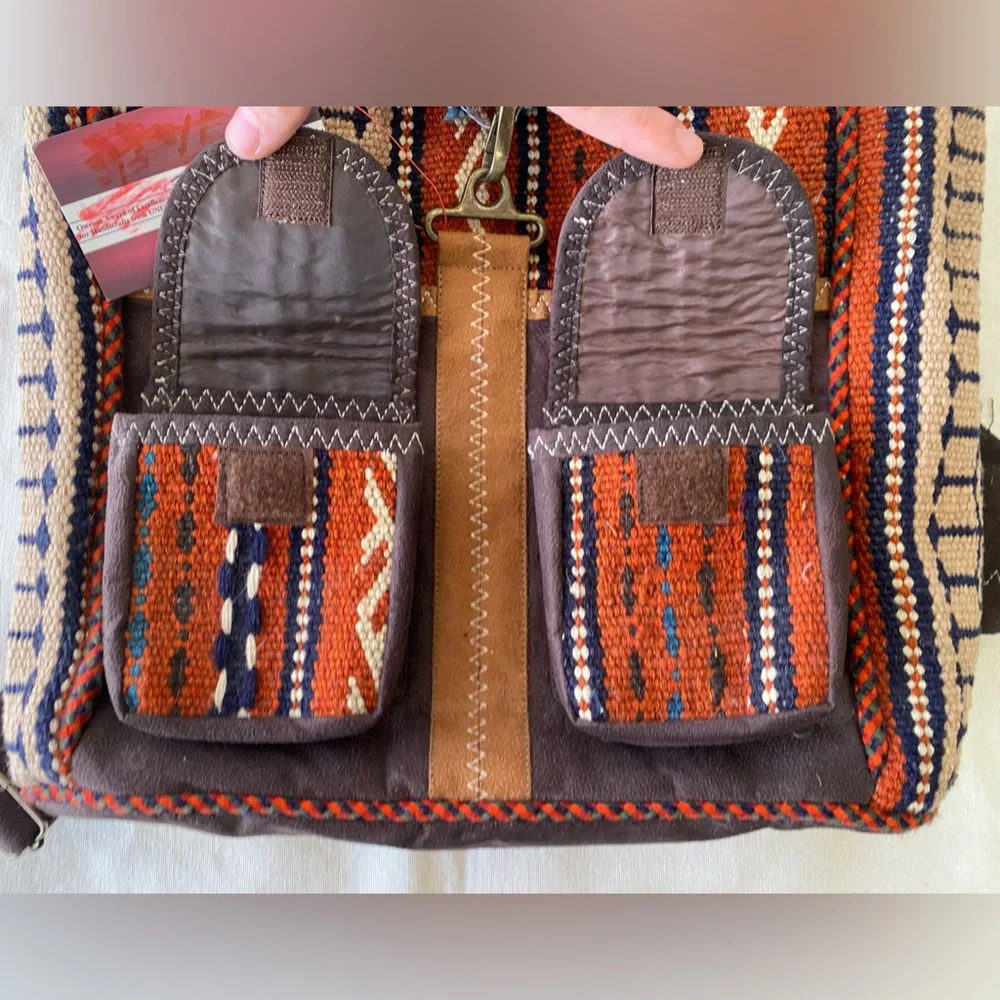 NWT UNESCO Certified Bohemian Woven Kilim Wool Backpack with Tribal Patterns - Picture 4 of 12